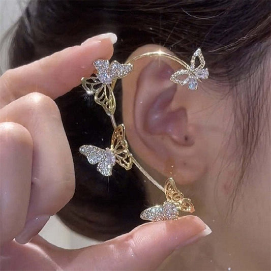 Women'S Elegant Butterfly Ear Cuffs - No - Piercing Ear Hooks, Synthetic Gemstone Accents, Everyday & Formal Jewelry for Parties, Weddings, Everyday Outfits - Non - Piercing Ear Clips for Sensitive Light Beige, Party Accessories, - Christ Gift Store