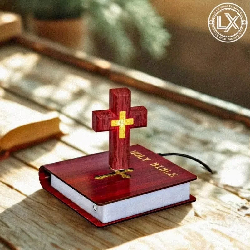 Levitating Cross Lamp Bible Floating Cross Night Light with Colorful Magnetic Levitation Christian Gift Spiritual Home Decor