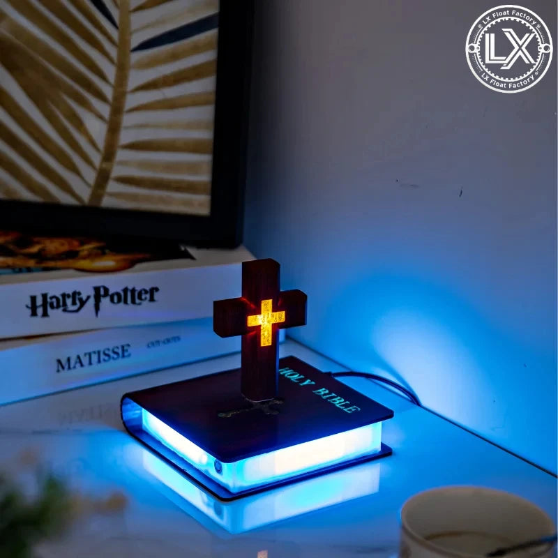 Levitating Cross Lamp Bible Floating Cross Night Light with Colorful Magnetic Levitation Christian Gift Spiritual Home Decor