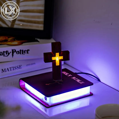 Levitating Cross Lamp Bible Floating Cross Night Light with Colorful Magnetic Levitation Christian Gift Spiritual Home Decor