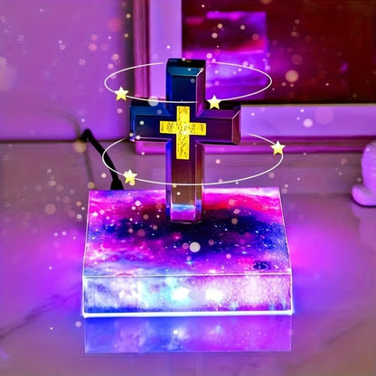 Levitating Cross Lamp Bible Floating Cross Night Light with Colorful Magnetic Levitation Christian Gift Spiritual Home Decor