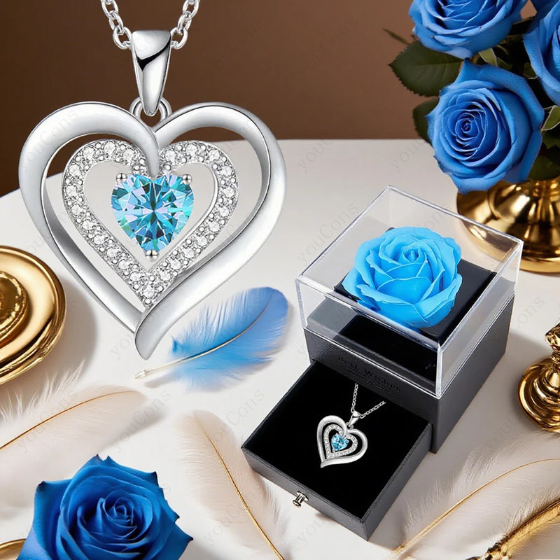 Heart Zircon Necklace with Rose Gift Box for Mom