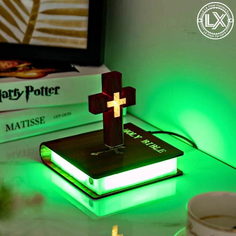Levitating Cross Lamp Bible Floating Cross Night Light with Colorful Magnetic Levitation Christian Gift Spiritual Home Decor