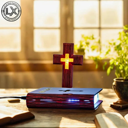 Levitating Cross Lamp Bible Floating Cross Night Light with Colorful Magnetic Levitation Christian Gift Spiritual Home Decor