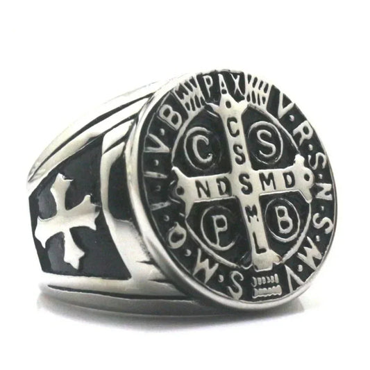 Simple Vintage Catholic Cross Ring – Men's Religious Punk Style Jewelry