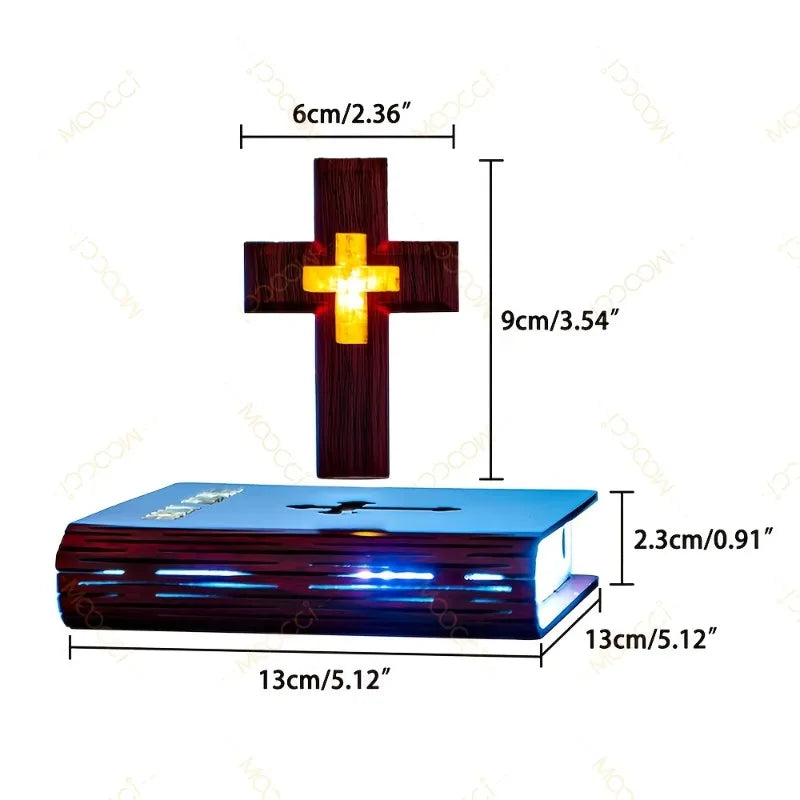 Levitating Cross Lamp Bible Floating Cross Night Light with Colorful Magnetic Levitation Christian Gift Spiritual Home Decor