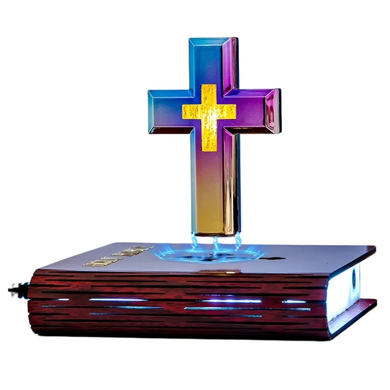 Levitating Cross Lamp Bible Floating Cross Night Light with Colorful Magnetic Levitation Christian Gift Spiritual Home Decor