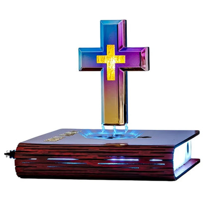 Levitating Cross Lamp Bible Floating Cross Night Light with Colorful Magnetic Levitation Christian Gift Spiritual Home Decor
